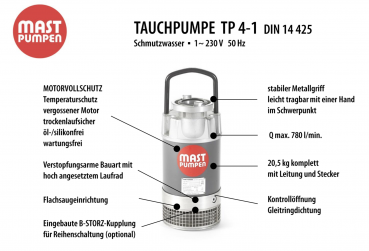 Mast Tauchmotorpumpe TP 4 - 1 nach DIN 14 425 Feuerwehr Hochwasser Storz B 230V